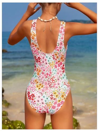 Girl's Floral One Piece Swimsuit Boho Scoop Neck Bathing Suit Beachwear2