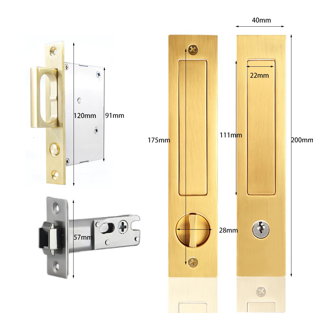 RRANXSZ Privacy Pocket Door Hardware, Brushed Gold, Pocket Door Lock ...