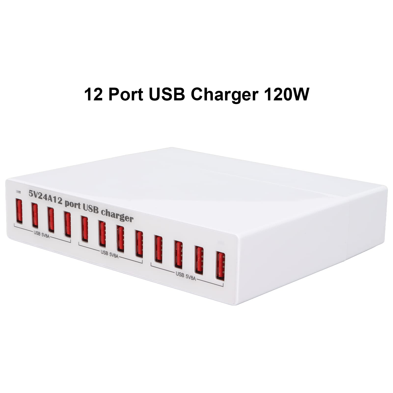 12-Port-USB-Ladestation, intelligente Shunt-LED-Anzeigeleuchte, automatische Erkennung, USB-Lade-Hub, Ladestation für mehrere Geräte, 100 bis 240 V