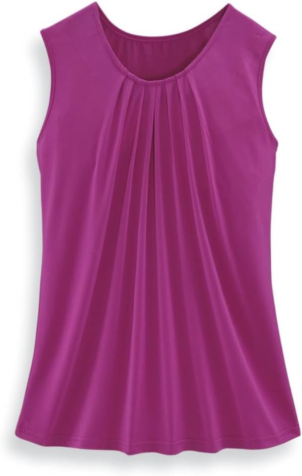 SAGEFINDS Pleated Sleeveless Top for Women, Ladies Business Casual Shirt, Knit Tunic Blouse