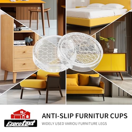 Image of Ezprotekt Non Slip Furniture Pads, 16 Pcs 1.6 inch Anti Skid Rubber Caster Cups, Round Furniture Coasters for Hardwoods Floors, Anti-Slip Furniture Grippers, Furniture Stoppers to Prevent Sliding (Clear)