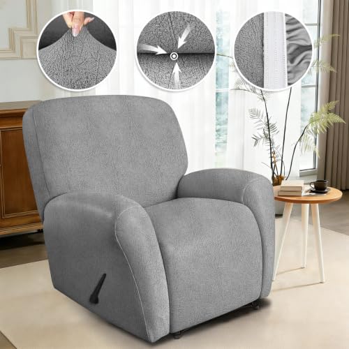 Image of ANARACHON Leather Like Recliner Chair Covers Heavy Duty, 4 Pieces Recliner Cover for Recliner Chair, Leather Cover for Recliner slipcovers Washable for Pets (256Light Gray)
