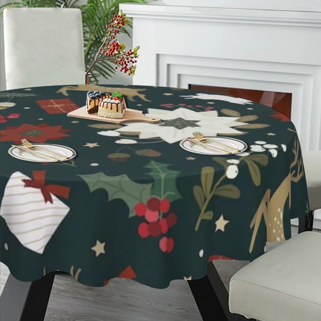 Miniatura 5 de Bidesign Mantel redondo de Navidad de 60 pulgadas con diseño de copos de nieve rojos y blancos, a prueba de polvo, resistente a las arrugas, mantel