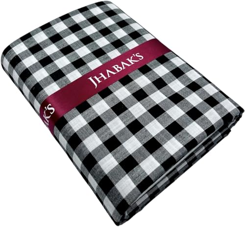 Image of JHABAK'S Cotton Blend Unstitched Checkered Fabric for Men - 2.35m Shirt Piece / 3m Kurta Piece - Width 36 Inches