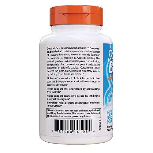 Doctor's Best Curcumin From Turmeric Root With C3 Complex & Bioperine, Non-Gmo, Gluten Free, Soy Free, Joint Support, 1000 Mg, 120 Tablets #TOP2