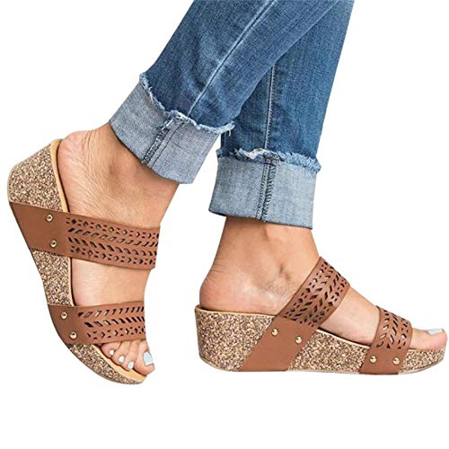 Sandalias de Cuña Zapatillas de Verano con Cordones Abiertos para Mujer Zapatillas Casuales para el Hogar(37-43) Cover