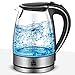 ForMe Hervidor Eléctricos de Vidrio Agua 1,7 I Azul LED Iluminación Tetera Borosilicato I Cristal Hervidora I Desconexión automática I Filtro Antical I Acero Inoxidable I 2200W I Libre de BPA (317)