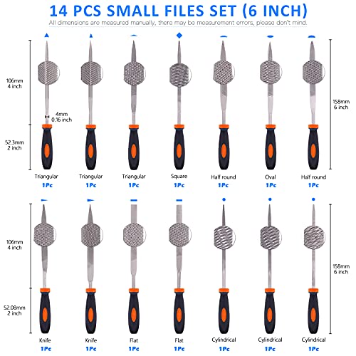 Glarks 25Pcs Hand Metal File Set Include 4Pcs Flat/Triangle/Half-Round/Round Large File, 12Pcs Needle Files, 1 Brush, 4Pcs Sandpaper And 4 Way Wood Rasp File For Shaping Metal, Wood, And Tools #TOP1