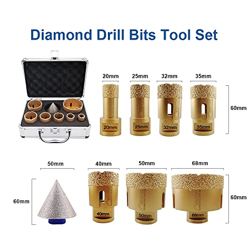 SHDIATOOL Diamond Drill Core Bits 20/25/32/35/40/50/68MM and 50MM Chamfer Bits with Aluminum Box M14 for Tile Porcelain Granite Marble-Set of 8 - Image 4
