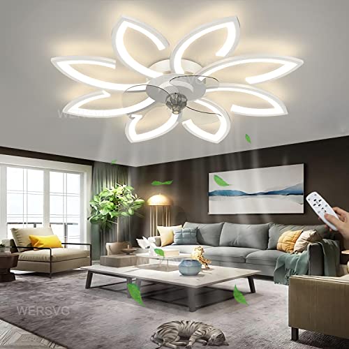 Modernos ventiladores de techo con luz integrada de 72 W, diseño en forma de flor, ventilador silencioso, luz LED, lámpara de techo regulable para sala de estar, comedor, dormitorio, color blanco, 78
