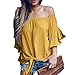 Produktbild Buby Off Shoulder Top Tunika Damen Bluse Elegant Schulterfrei Oberteil für Damen Bluse Damen Elegante Schulterfreie Oberteile Sommer Gestreift Laterne Ärmel Chiffon Solide Sexy Tunika Carmenbluse