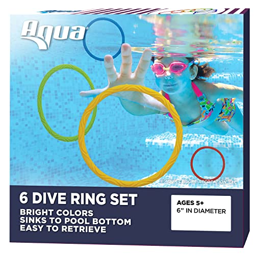 Aqua Classic Dive Rings, 6 Pack, Pool Toys for Kids, Toddlers, Teens, Pool Game, EZ Grab Large Diameter Swim Diving Rings, Red (AQT4953)