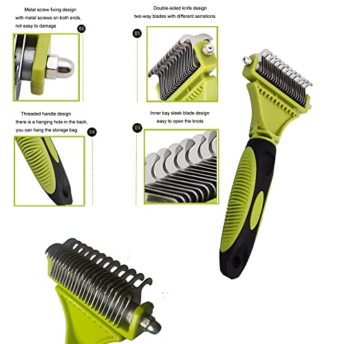 Pet Grooming Rake Stainless Dematting Brush Deshedding Detangling Matted Tool Double Sided Green Undercoat Comb w/Non Slip Handle for Dogs and Cats Pet Grooming Rake Stainless Dematting Brush Deshedding Detangling Matted Tool Double Sided Green Undercoat Comb w/Non Slip Handle for Dogs and Cats