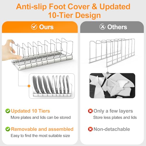 FLSEPAMB 2 Pack 10-Tier Pan Organizer Adjustable Lid Organizer Kitchen Organizers and Pan Organizer and Storage Pot Heavy Duty Pot Lid Organizer for Kitchen Under Sink Storage Drawer by FLSEPAMB - Image 4