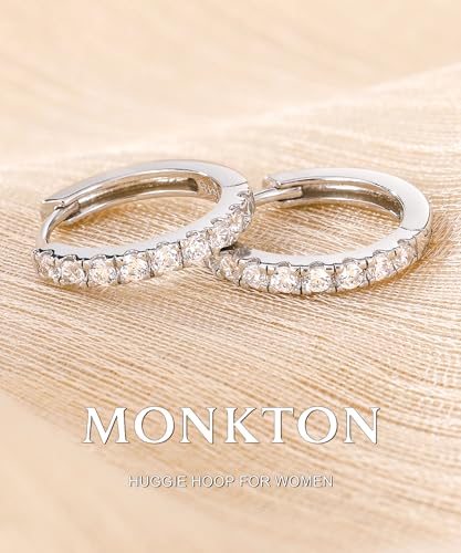 Monkton Huggie Earrings S925 Sterling Silver Cubic Zirconia Small Hoop Earrings - 15mm Sparkling Hypoallergenic Women's Jewelry2