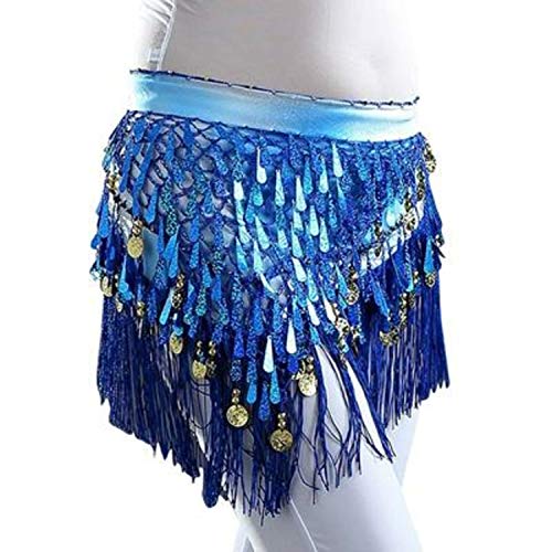 Image of VRITRAZ Women's Chiffon Belly Dance Hip Scarf Waistband Belt Skirt Mixed Colors Sequence Beads and Coins