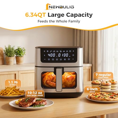 Image of NEWBULIG Air Fryer 6.34QT Airfryer with Visible Window Stainless Steel