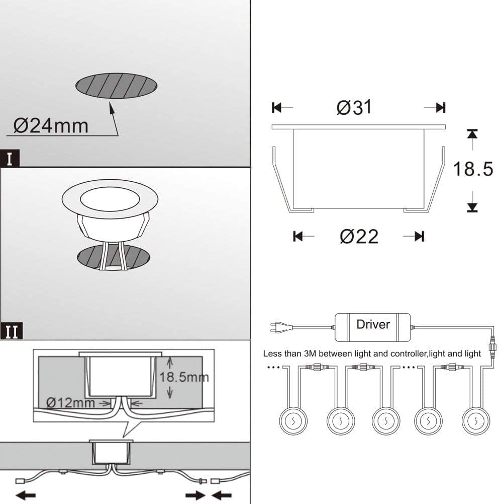 20er Set Bodenstrahler Außen RGB + Warmweiß LED, WIFI Bodeneinbaustrahler Aussen, IP67 Wasserdicht, DC12V, Ø31mm, LED Bodenleuchten Außen, Terrassenbeleuchtung, Alexa Google Home