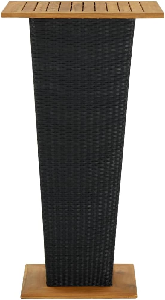 Black PE Rattan Medium Square Modern Bar Table with Solid Acacia Wood Top and Powder-Coated Steel Frame for Outdoor Patio Garden Use