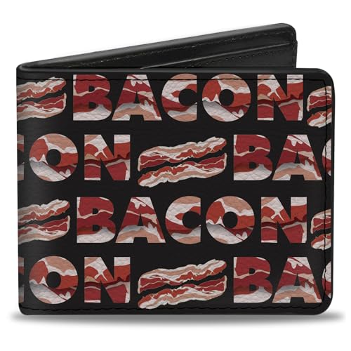 Buckle-Down Men's Wallet, Bifold, Bacon Baseball Script, Vegan Leather, 4.0