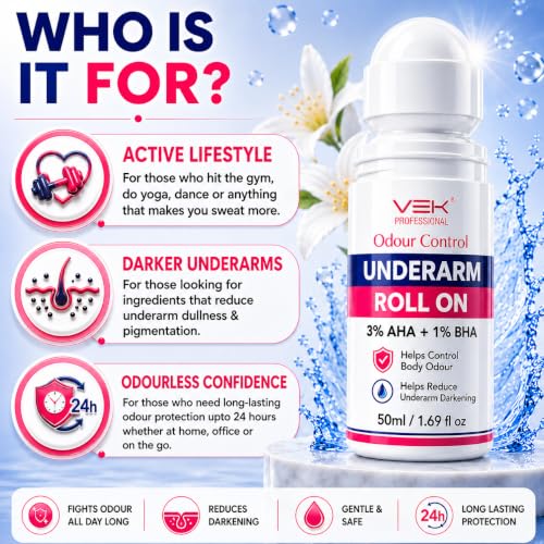 Image of VSK Professional Underarm Roll On with 3% AHA + 1% BHA & Brightening Multi Active Gel with PDRN, Alpha Arbutin & Niacinamide | Helps Control Body Odour & Improve Appearance of Dark Underarms | 50ml + 40g