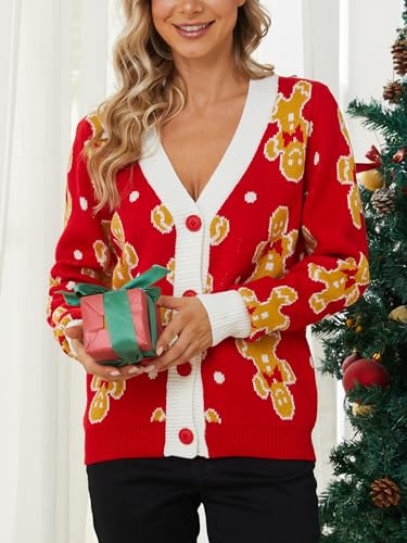 VENTELAN Gingerbread Man Christmas Cardigan for Women - Image 3