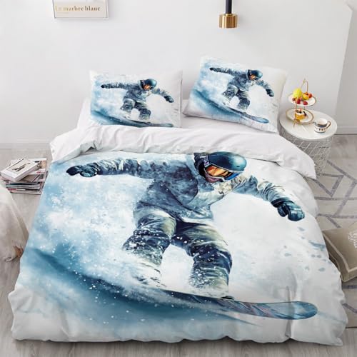 Esquiar Funda Nordica Cama 90/105 Juvenil,Fundas para Edredón 155x220 con Cremallera,con Funda De Almohada,3D Microfibra Juego De Ropa De Cama para Niños,B28