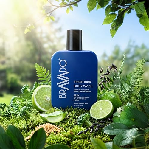 Image of BRAVADO Fresh Kick Body Wash (Pack of 4) Combo Pack | Deep Cleansing Shower Gel for Men | Hydrating Body Wash Removes Sweat Dirt & Pollution | 200ml Each