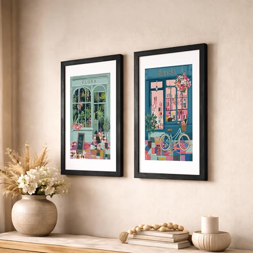 Image of NoWorries illustration art frames for Wall decor framed Paintings for Cafe and Home Decoration /Wooden Wall decor for living room, Bedroom Area - Minimalist frames for Home /Cafe - Wall paintings for living room (Theme - floral art) (Synthetic Wood frame) (Leminated 300 GSM Print) (framed, Multicolur) Set of 2