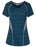 MISS FORTUNE Short Sleeve Exercise Tops for Women Loose Fit, Ladies Athletic Top Plus Size Yoga Clothing Quick Drying Shirt 2X Performance Top Roomy Daily Gym Clothes Sports Blouson Blue