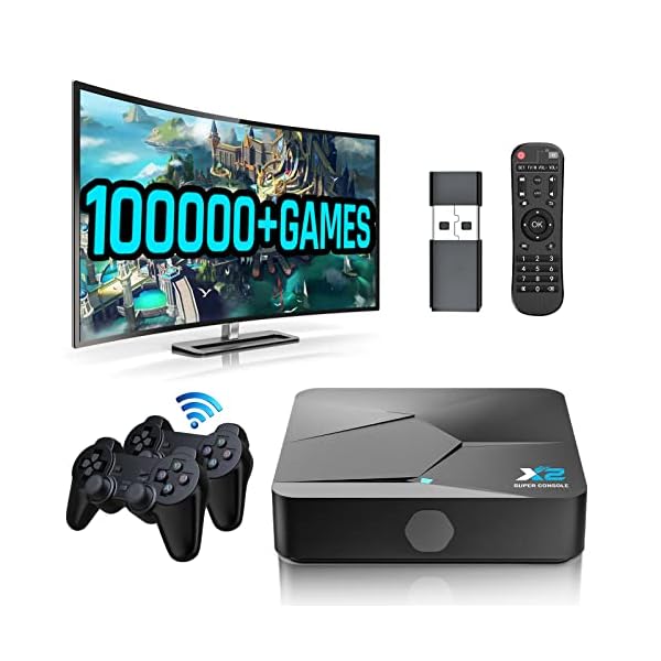 Kinhank Super Console X2 Retro Game Console Built-in 100000+ Games, Android 9.0/Emuelec 4.5 Game System, S905X2 Chip, 4K UHD Output,2.4G/5G, BT 5.0