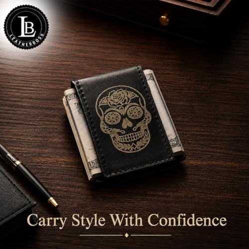 Image of LB LEATHERBOSS Men's New Leather Strong Magnetic Money Clip (Black 2)