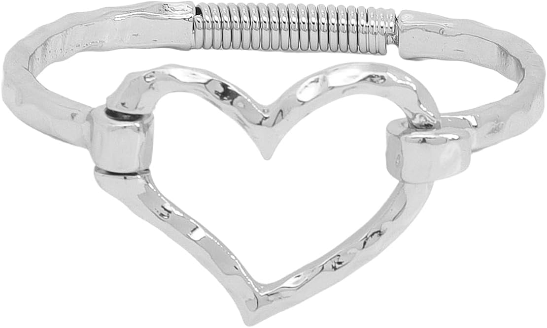 GIGB PBDK Chunky Silver Large Heart Bracelet for Women Fashion Adjustable Hammered Love Statement Bangles Simple Heart Bracelets Valentines Gift Unique Jewelry - Image 7
