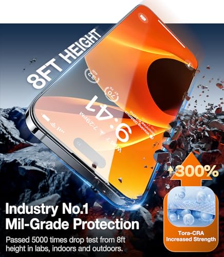 TORRAS [Full Screen Tempered Glass for iPhone 15 Pro Max Screen Protector 12FT Military Shatterproof, 9H Anti-Scratch - Image 3