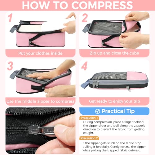 Image of BAGAIL 4 /6 Set /8 Set Compression Packing Cubes Travel Accessories Expandable Packing Organizers(HalfMesh, 8-Pink)