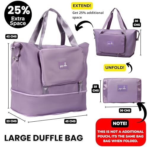 Image of POPCUBE Premium Foldable Duffle Bag for Travel for Women-Folding Bags for Travelling-Travel Bag for Women-Multipurpose Foldable Bags for Travelling. (Style 1, Purple)