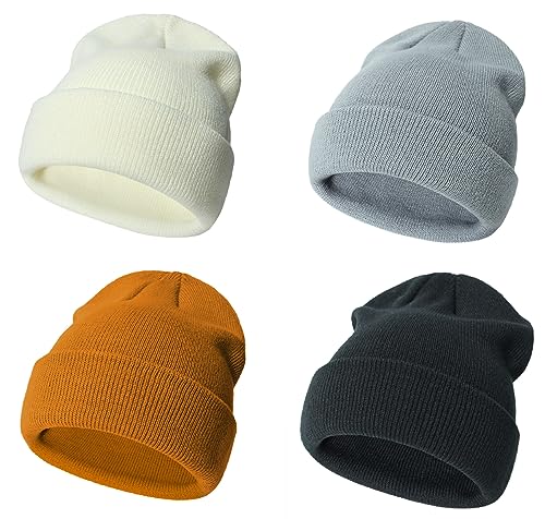 Image of Urban Virgin Toddler Winter Hat Baby Beanie Kids Beanies Boys Hats Knit Winter Caps Soft Infant Girls 4 Packs A-Brown S(3Months-2T)