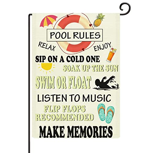 Pool Rules Signs And Decorations Outdoor Funny Swimming Pool Rules Garden Flag Double Sided Burlap 28x40in