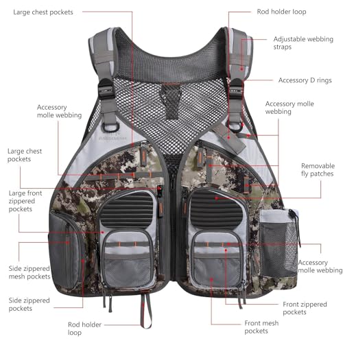 Image of BASSDASH Strap Fishing Vest Adjustable for Men and Women, for Fly Bass Fishing and Outdoor Activities