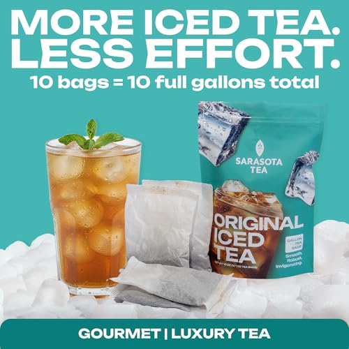 Image of Original Iced Tea Bags Gallon | 10 Count Large Iced Tea Bags | Makes 10 Gallons | Unsweetened Gallon Pitcher | Restaurant & Home Use