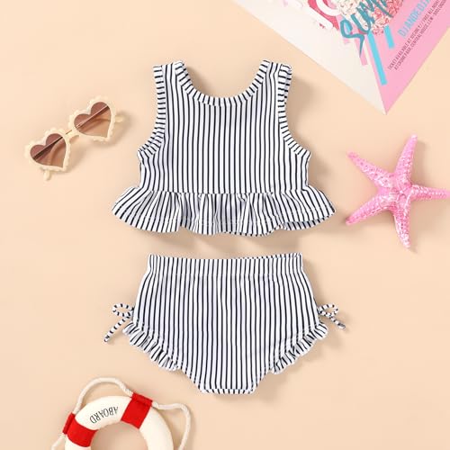 Image of HAPPYMA Baby Swimsuit Toddler Girl Bathing Suit Summer Stripe Bikini Set Beach Two Piece Swim Wear