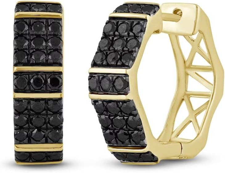 SANTOSH-ENTERPRISES - 2.00Ct Round Cut Lab Created Black Diamond Prong Set Clip On Man's Hoop Earring 14K Rose Gold Finish