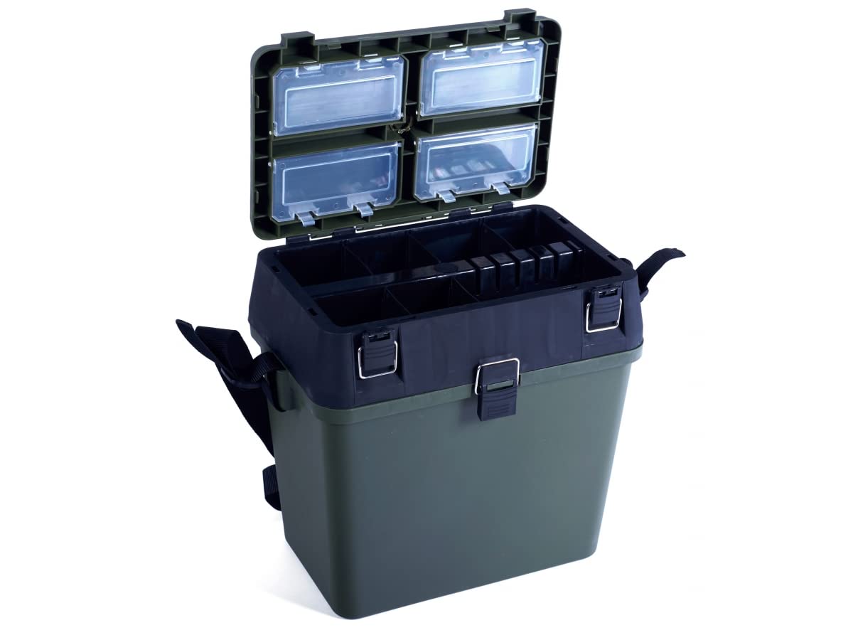 NECO® Sac à dos et siège de pêche tout-en-un, Accessoire de pêche, Sacoche spacieuse avec 4 boîtes à appâts et 4 poches