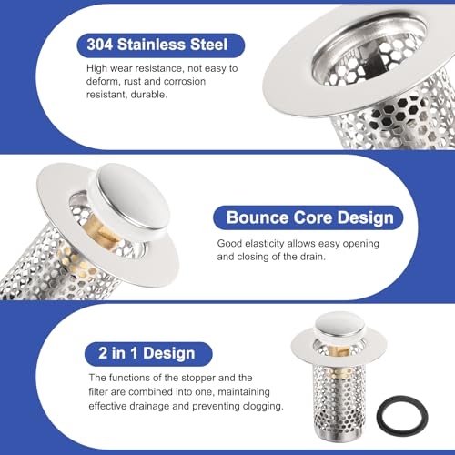 Colador para desagüe de lavabo baño de acero inoxidable 3 piezas miniatura 3