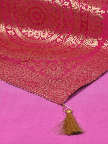 Image of Diwali Decor Brocade Jacquard Silk Table Runner Long Runner for Dinning & Centre Table Mandala Print 72 x 16 Inches (Pink)