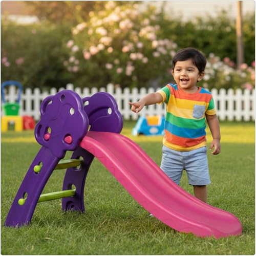 Image of Toyzone Tree Slide (Purple & Pink) for Kids| Baby Play Slide | Indoor & Outdoor Kids Slide | Easy Assembly | Safe Rounded Design|BIS Certified | Made in India | Kids Slide for 2-6 Years, Upto 70 kgs
