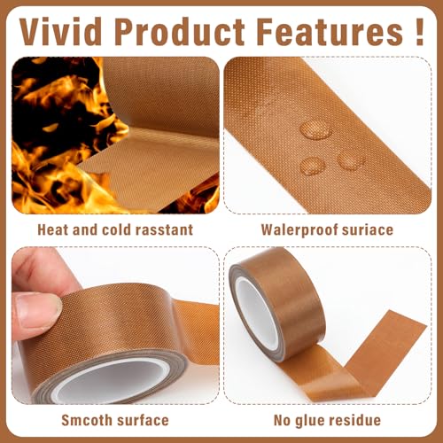 Image of Pangda 4 Rolls Multi-Sized PTFE Glass Cloth Tapes Set 1 /2'', 3 /4'', 1'', 2'' x 33 ft x 0.18mm High Temperature PTFE Fiberglass Adhesive Tape for Vacuum Sealer Machine Electrical