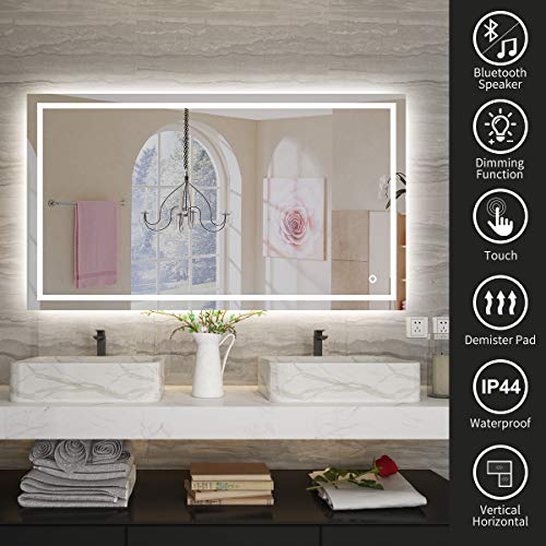 S'bagno 800 x 600mm Backlit LED Illuminated Bathroom Mirror and Additional Features - Bluetooth Speaker/Demister Heat Pad/Dimming Function/Sensor Touch switch- can be hung in 2 directions