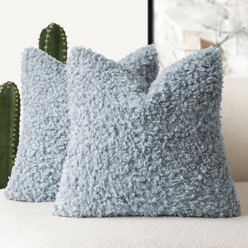 Image of Foindtower 2 Pieces 20x20 Inch Misty Blue,Faux Fur Throw Pillow Cover Accent Sherpa Furry Pillow Covers Fuzzy Soft Pillowcases Cozy Sheepskin Decorative Fleece Cushion Case for Bed Couch Living Room