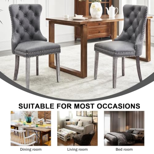 Image of Leather Dining Chairs, Upholstered Dining Room Chairs, Grey, Set of 6